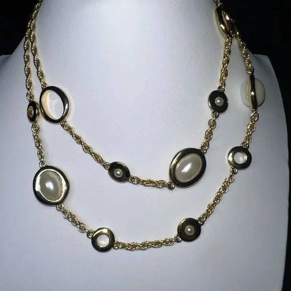Talbots Double Chain With Faux Pearls - Picture 8 of 8